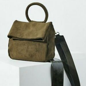 🍄 Anthropologie Moss Blake Wide Strap Faux Suede Leather Crossbody - GREEN